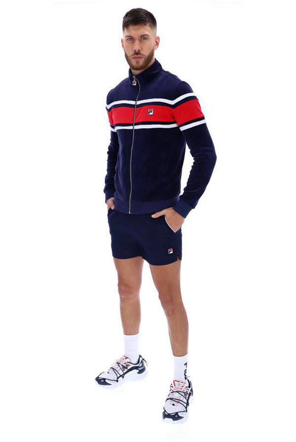 Fila Slane Velour Track Men's Track Jacket - Navy/Red/White,NZ 906-12704